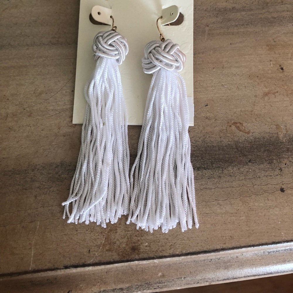 white tassel earrings